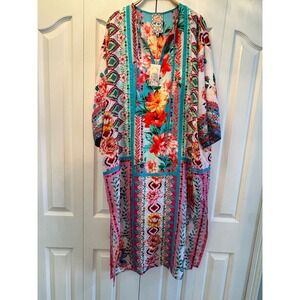 Johnny Was Jey Kaftan Dress Renata Floral Boho Midi Multi Color C34826-4 New S